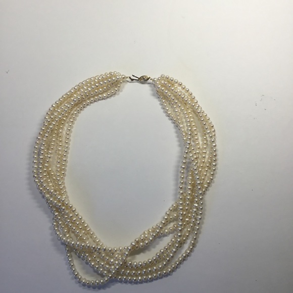 7 Strand Twisted Pearl Necklace 14 KT gold Clasp - Picture 5 of 8